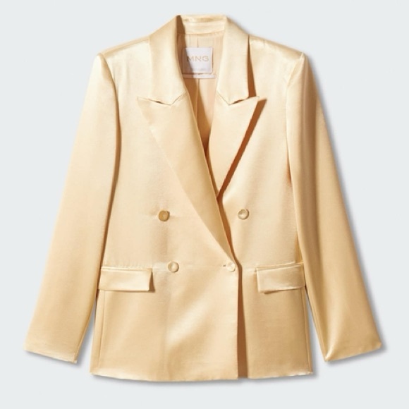 NWOT MANGO Selection Cream Satin-Finish Suit Blazer Jacket - Picture 9 of 13